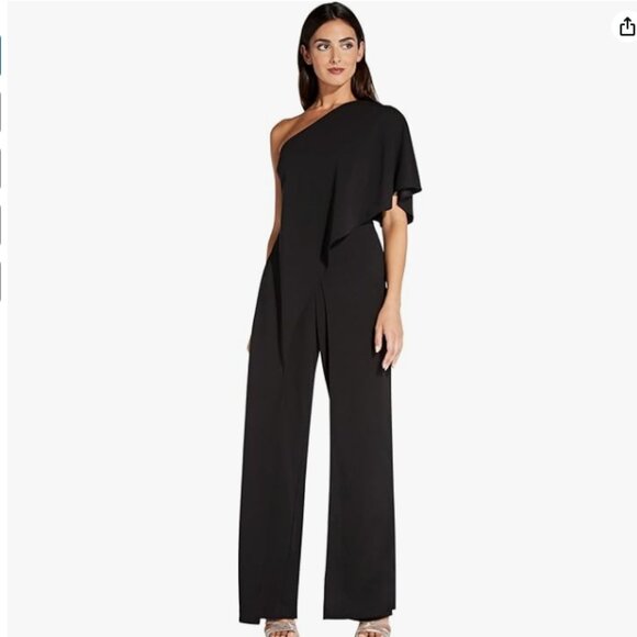 Adrianna Papell Pants - ADRIANNA PAPELL Black One-Shoulder Jumpsuit | 8
